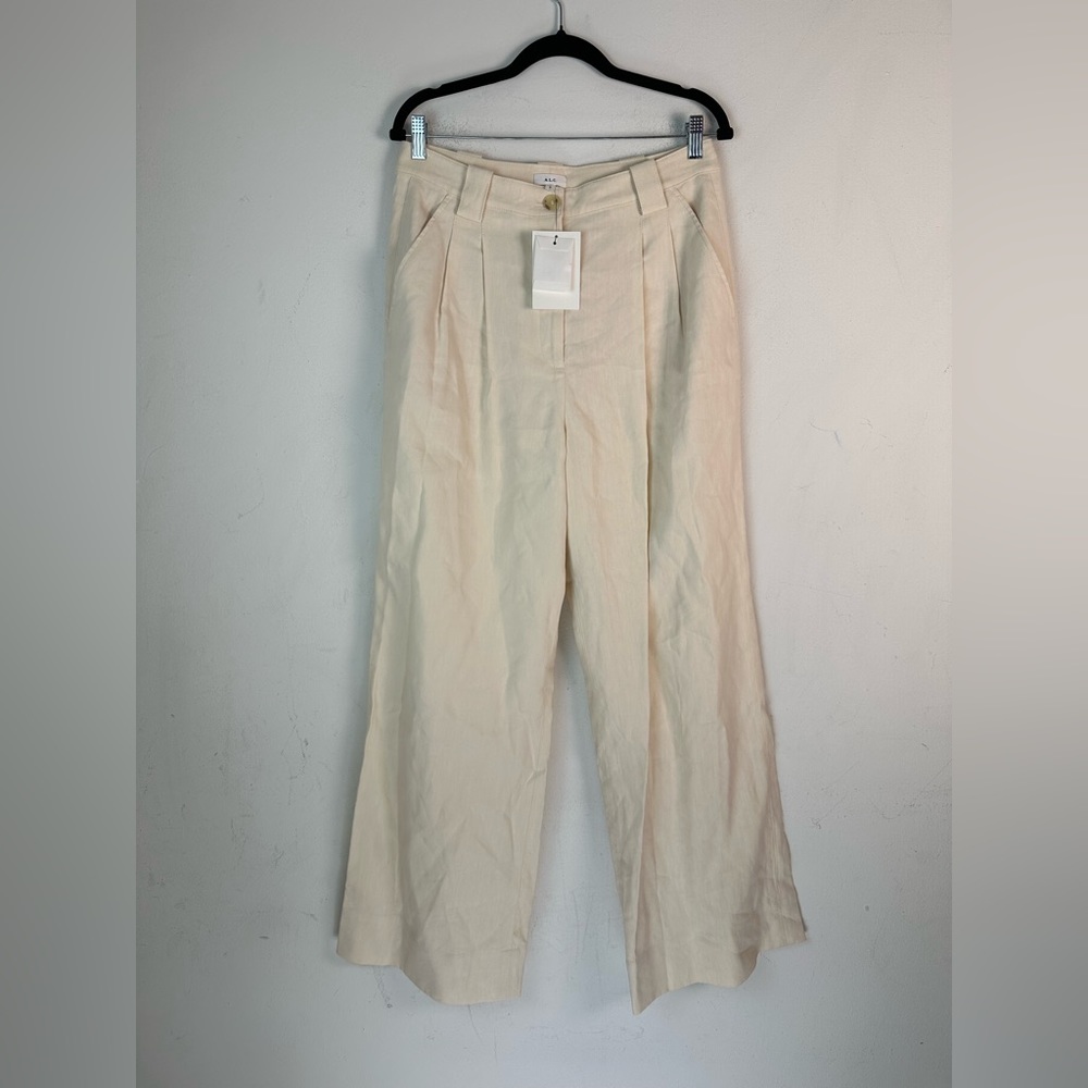 $495 A.L.C. Women's Ivory Tommy II Pleated Front Linen Blend Pants Size 8